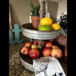 Rustic Metal &Wood Two Tier Tray New